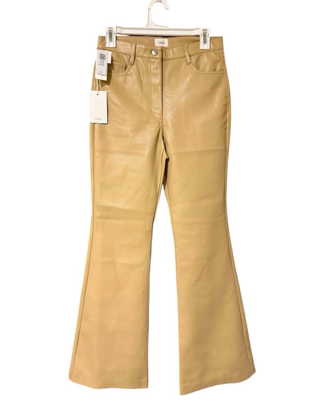 Wilfred Aritzia Melina Flare Vegan Leather Pants Sandy Beige Size 6